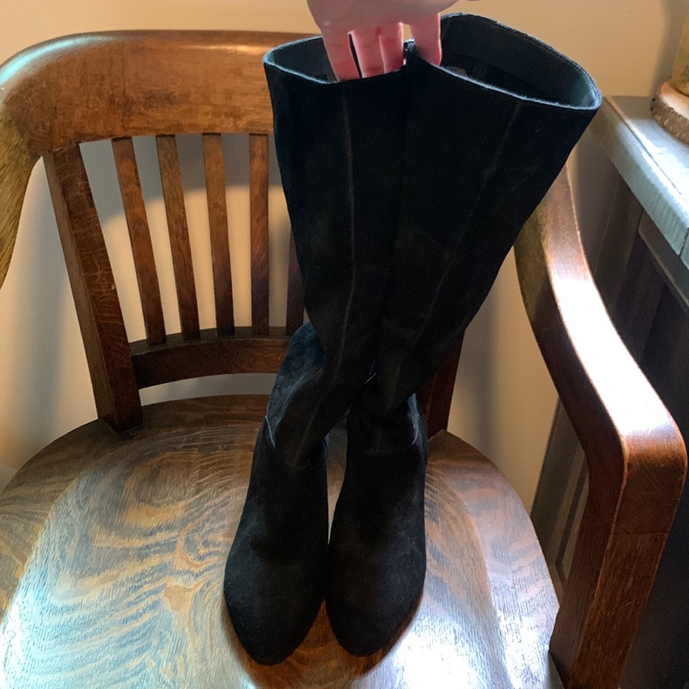 Knee High Black Suede Stiletto Boots